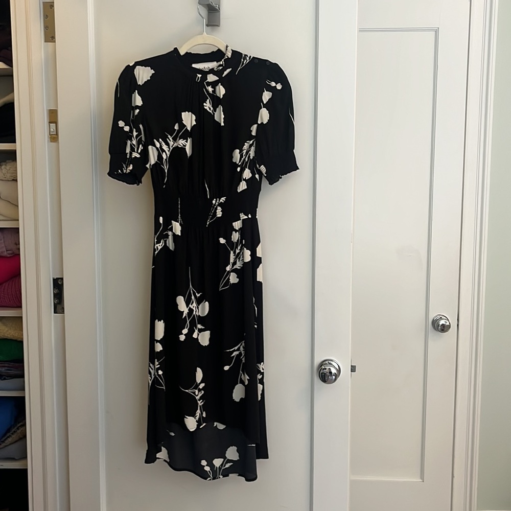 BA&SH black and white hi-low (hem) dress with cinched waist